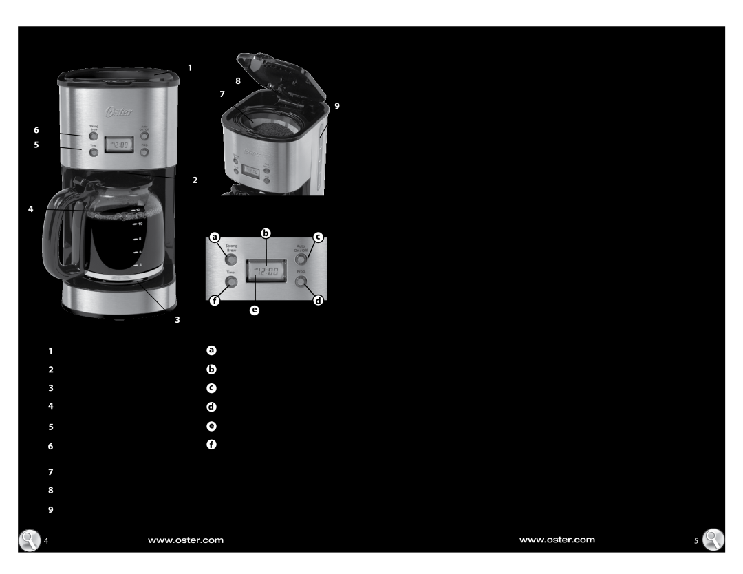 Oster 12 Cup Coffeemaker, BVST-JBX manual Coffeemaker features and benefits, Before using your Oster Coffeemaker, a b c 