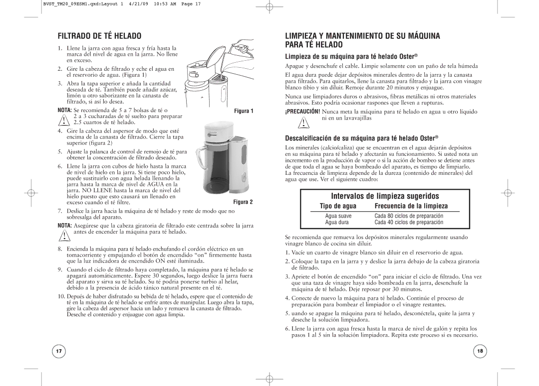 Oster BVST-TM23, BVST-TM25, BVST-TM20 Filtrado DE TÉ Helado, Limpieza Y Mantenimiento DE SU Máquina Para TÉ Helado 