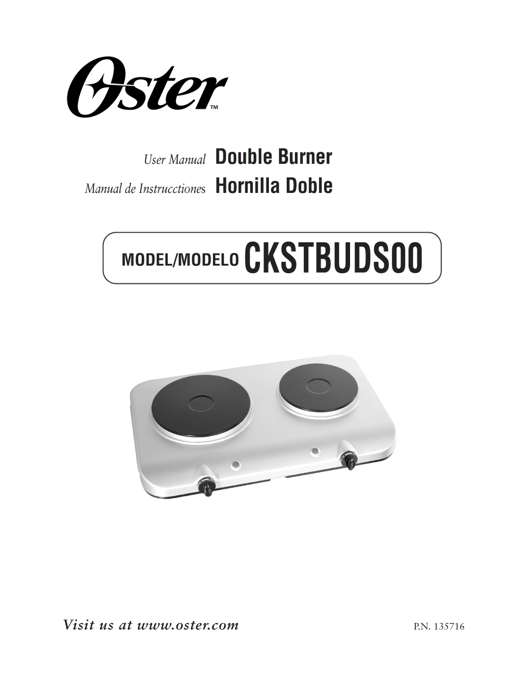 Oster CKSTBUDS00 user manual Double Burner Hornilla Doble 