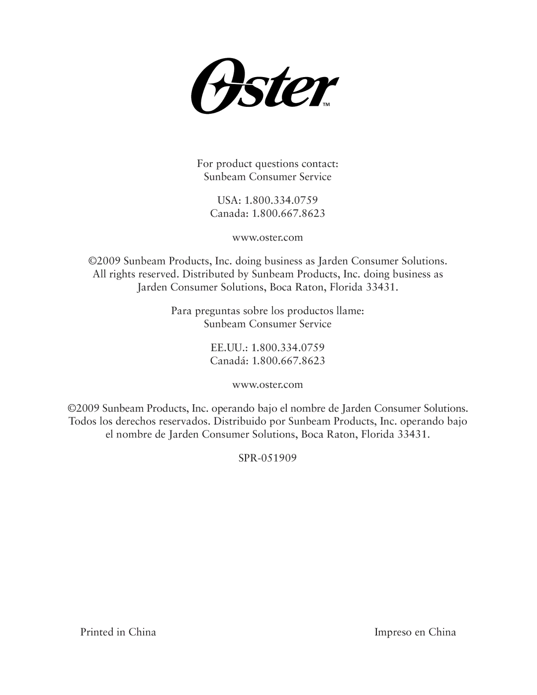 Oster CKSTBUDS00 user manual 