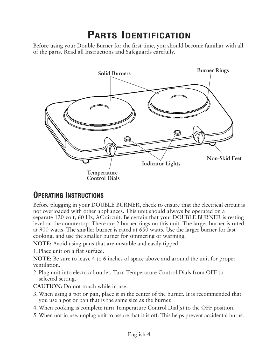 Oster CKSTBUDS00 user manual Parts Identification, Operating Instructions 