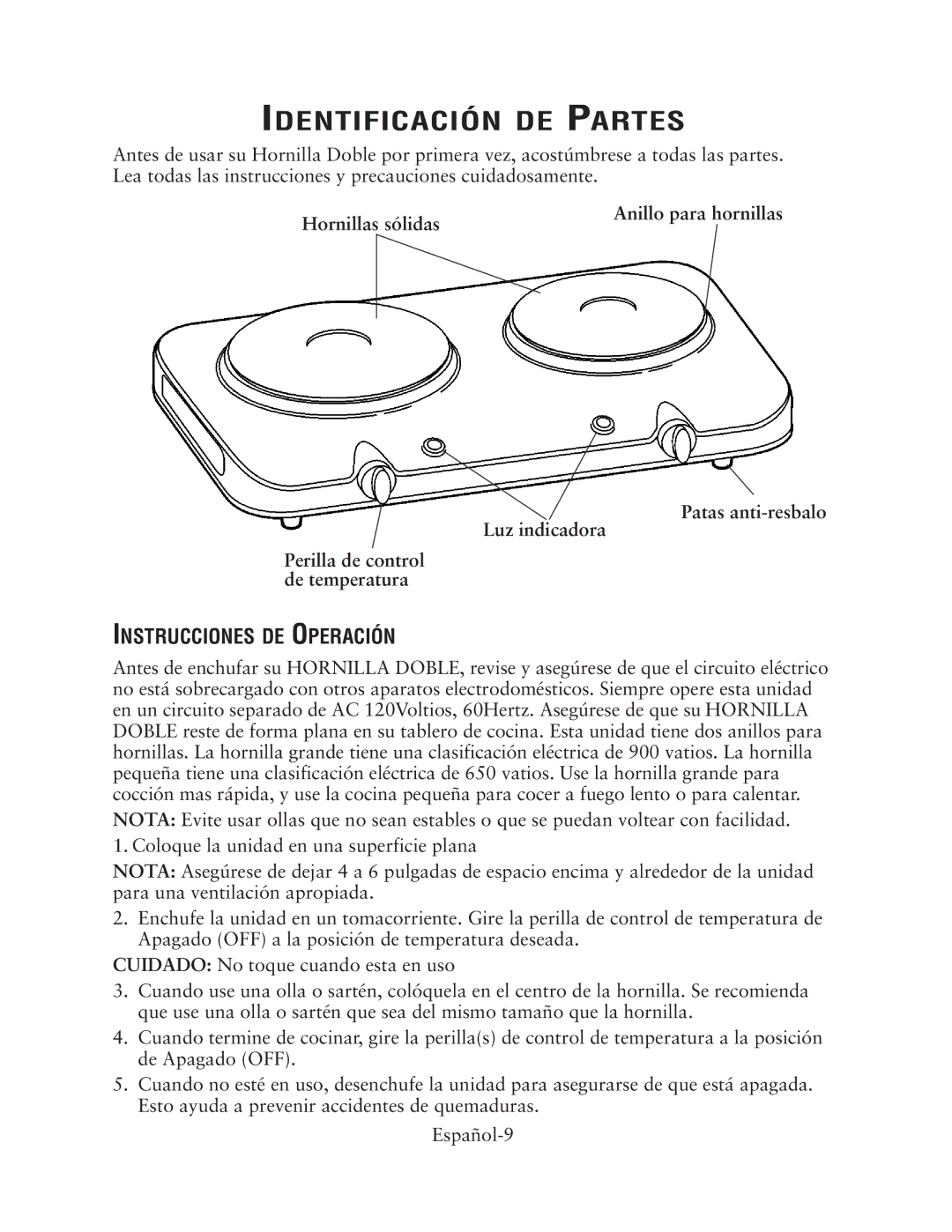 Oster CKSTBUDS00 user manual Identificación DE Partes, Instrucciones DE Operación 