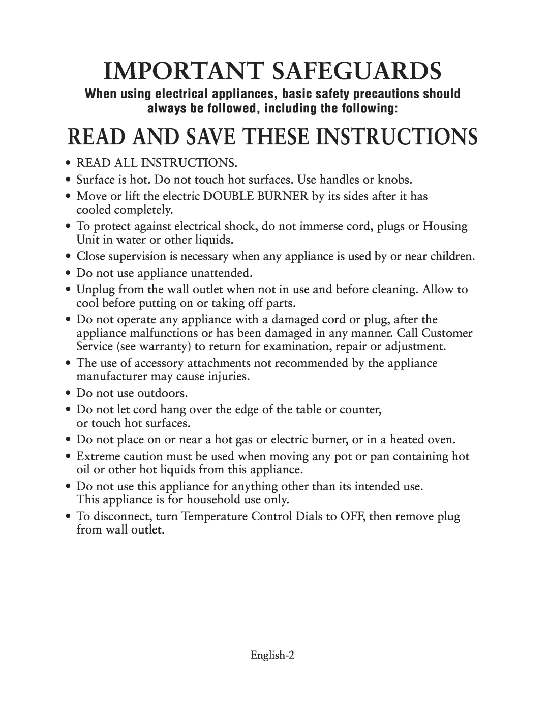 Oster CKSTBUDS00 Read And Save These Instructions, always be followed, including the following, Important Safeguards 