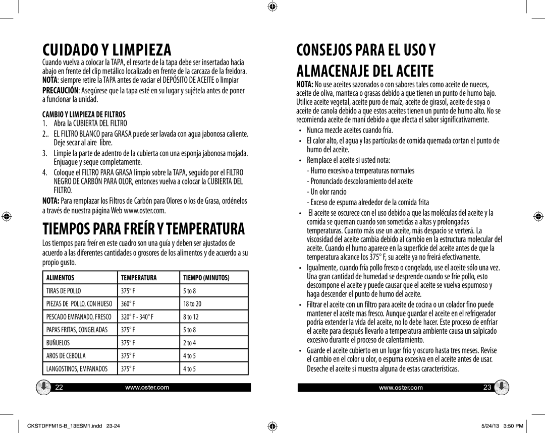 Oster CKSTDFFM15-B Consejos Para EL USO Y Almacenaje DEL Aceite, Abra la Cubierta DEL Filtro, Deje secar al aire libre 