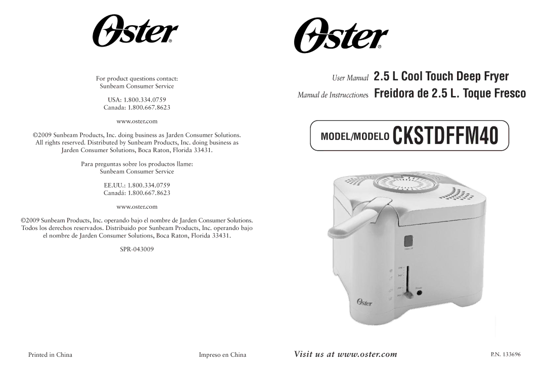 Oster user manual MODEL/MODELO CKSTDFFM40 