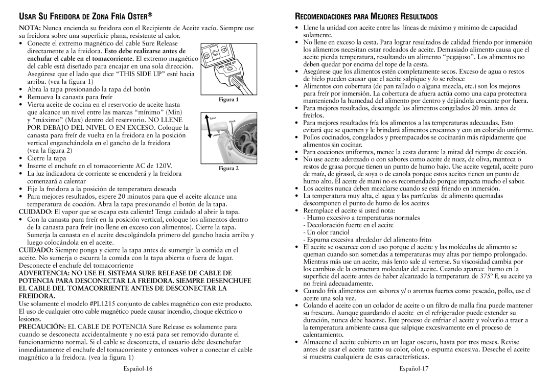 Oster CKSTDFFM40 user manual Usar SU Freidora DE Zona Fría Oster, Recomendaciones Para Mejores Resultados 