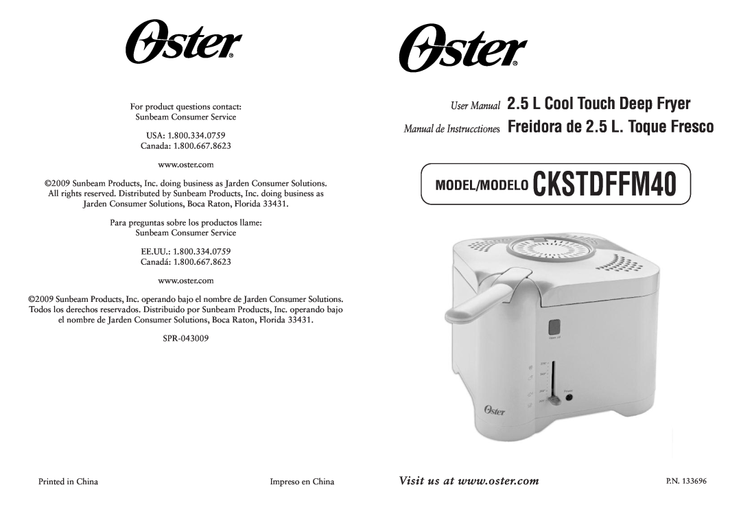 Oster user manual MODEL/MODELO CKSTDFFM40 