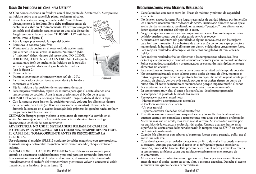 Oster CKSTDFFM40 user manual Usar Su Freidora De Zona Fría Oster, Recomendaciones Para Mejores Resultados 