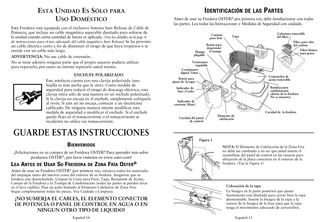 Oster CKSTDFZM70 user manual Bienvenidos, Lea Antes de Usar Su Freidora de Zona Fría Oster 