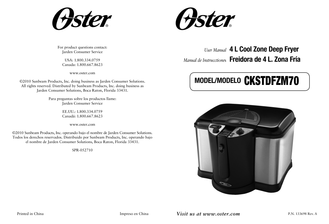 Oster user manual MODEL/MODELO CKSTDFZM70 