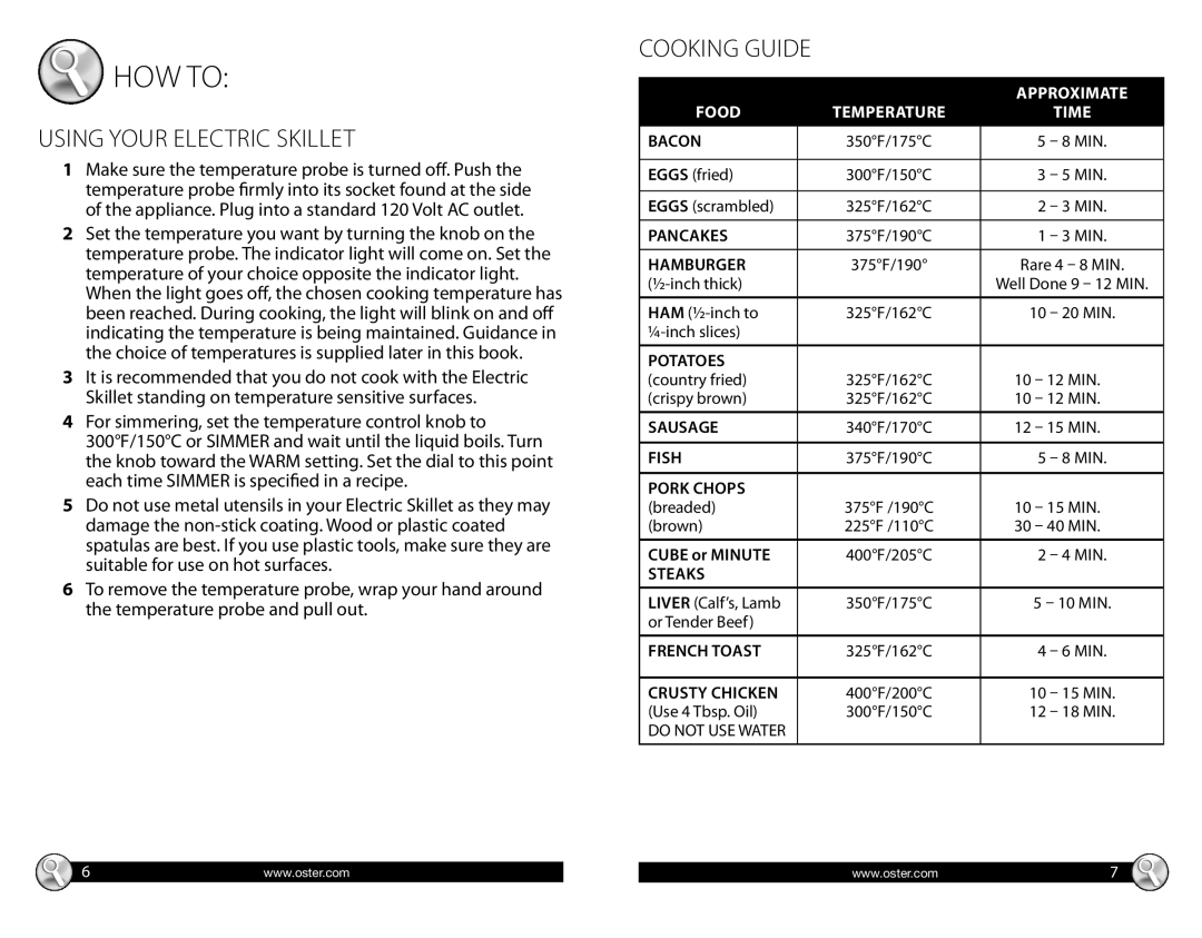 Oster CKSTSKFM05 warranty HOW to, Using Your Electric Skillet 