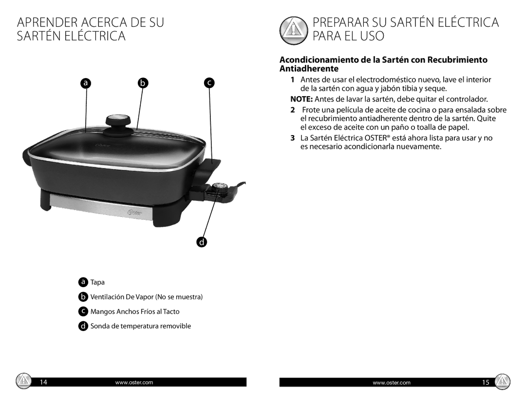 Oster CKSTSKFM05 warranty Aprender Acerca DE SU Sartén Eléctrica, Preparar SU Sartén Eléctrica Para EL USO 