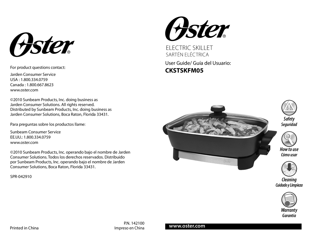 Oster CKSTSKFM05 warranty Electric Skillet, Safety, How to use, Cleaning, Warranty, Seguridad, Cómo usar, Garantía 
