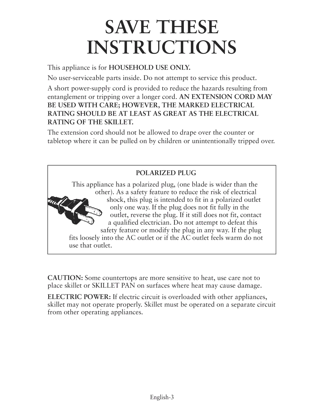 Oster CKSTSKRM20 user manual Save These Instructions 