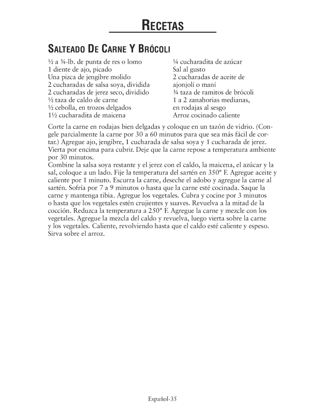 Oster CKSTSKRM20 user manual Salteado DE Carne Y Brócoli 