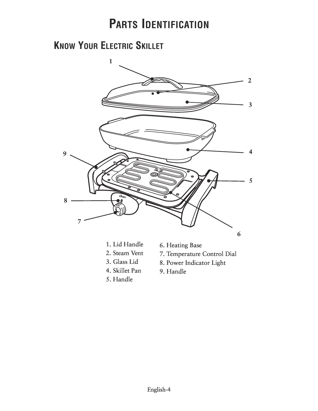 Oster CKSTSKRM20 user manual Parts Identification, Know Your Electric Skillet 