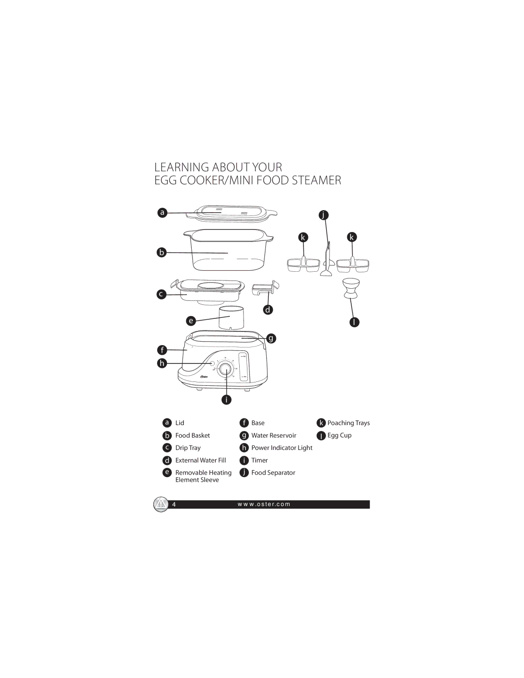 Oster CKSTSTMM10 warranty Learning about Your EGG COOKER/MINI Food Steamer 