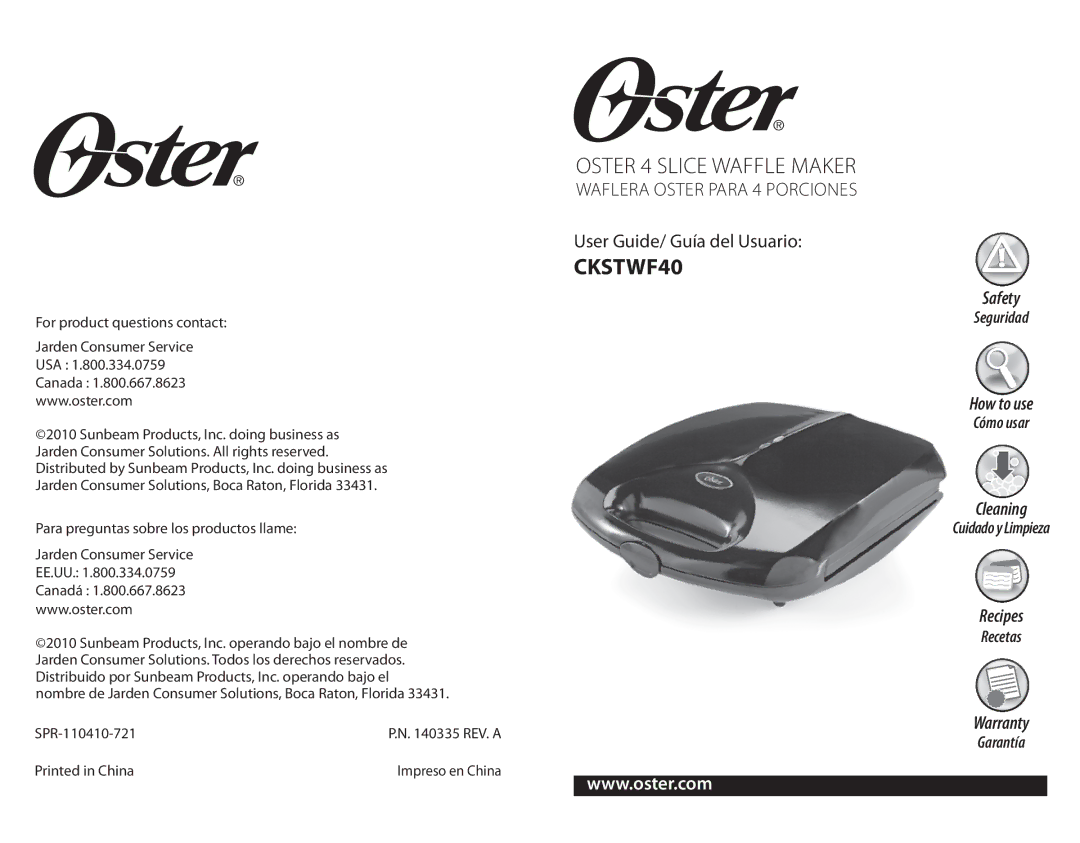 Oster CKSTWF40 warranty 