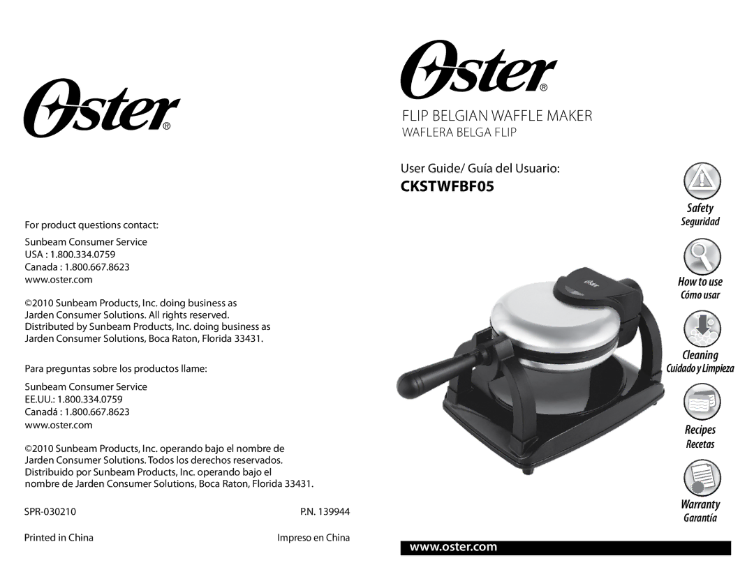 Oster CKSTWFBF05 warranty 