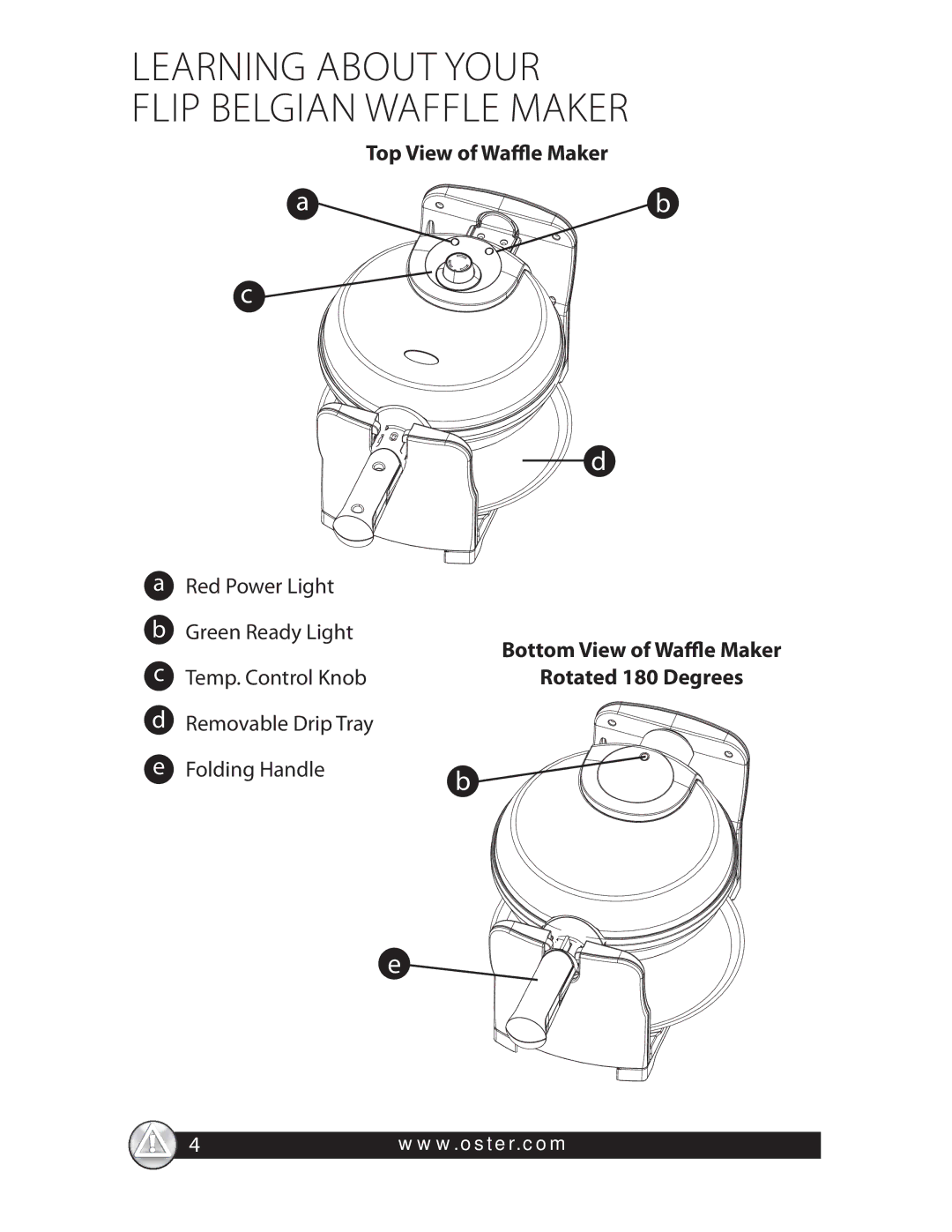 Oster CKSTWFBF20 warranty Learning about Your Flip Belgian Waffle Maker, Top View of Waffle Maker 