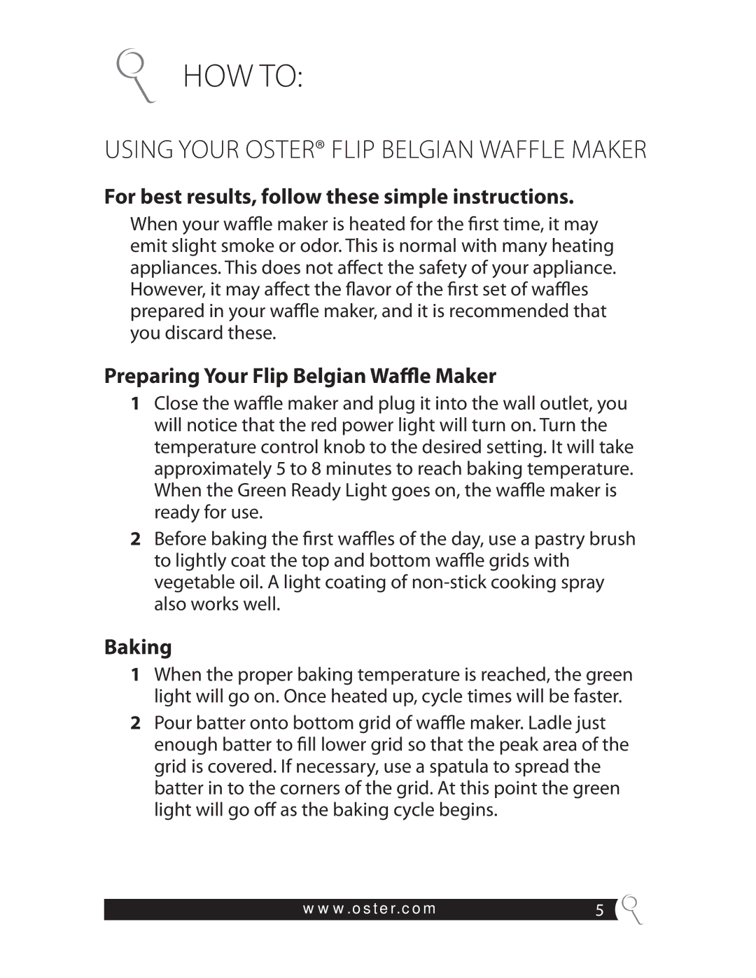 Oster CKSTWFBF20 HOW to, For best results, follow these simple instructions, Preparing Your Flip Belgian Waffle Maker 