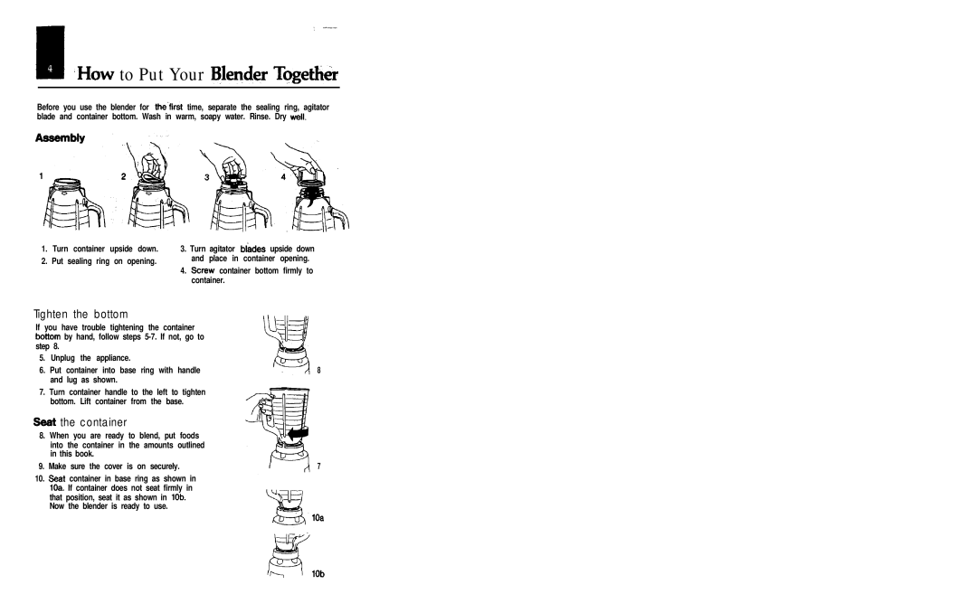 Oster Classic blender How to Put Your Slender Tpgetliir, Turn container upside down Put sealing ring on opening, 1Oa Lob 