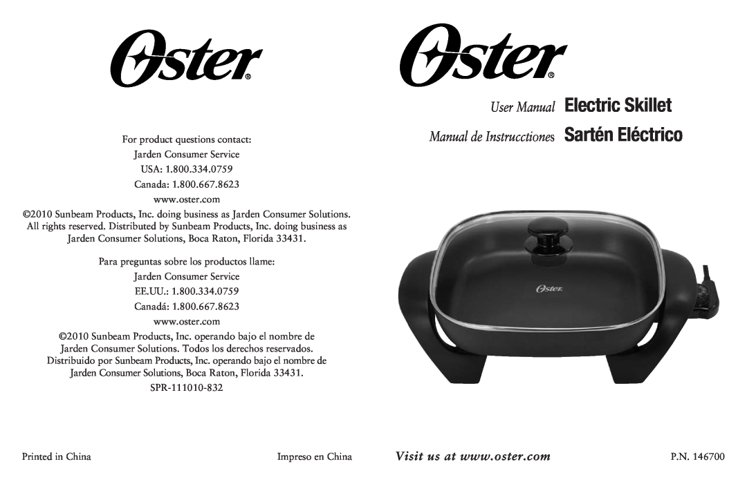 Oster Cookware user manual Electric Skillet Sartén Eléctrico, Manual de Instrucctiones 