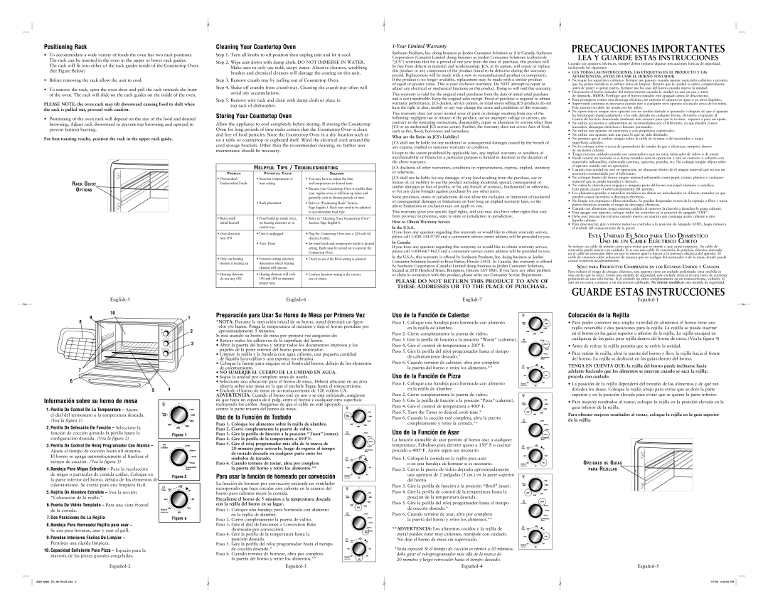 Oster countertop oven, 6081/6085 user manual Precauciones Importantes, Lea Y Guarde Estas Instrucciones 