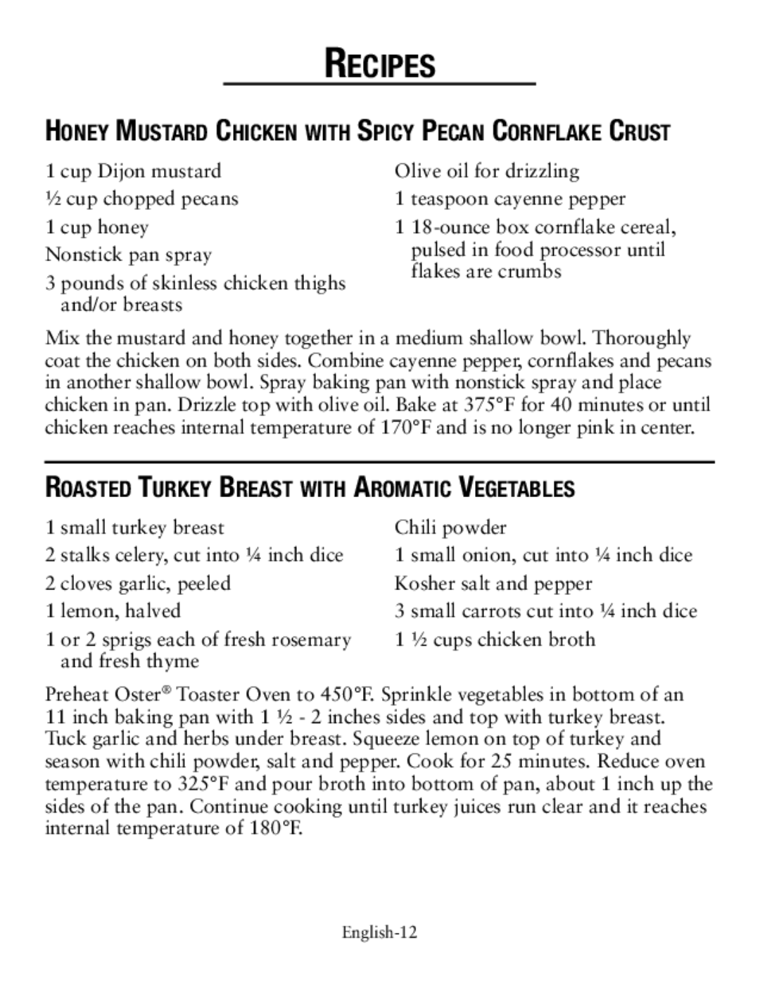 Oster countertop oven, tssttvcg02 Honey Mustard Chicken with Spicy Pecan Cornflake Crust, Olive oil for drizzling 