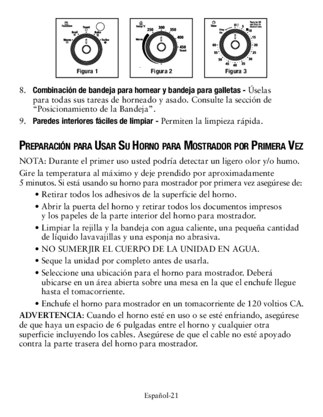 Oster tssttvcg02 Retirar todos los adhesivos de la superficie del horno, No Sumerjir EL Cuerpo DE LA Unidad EN Agua 