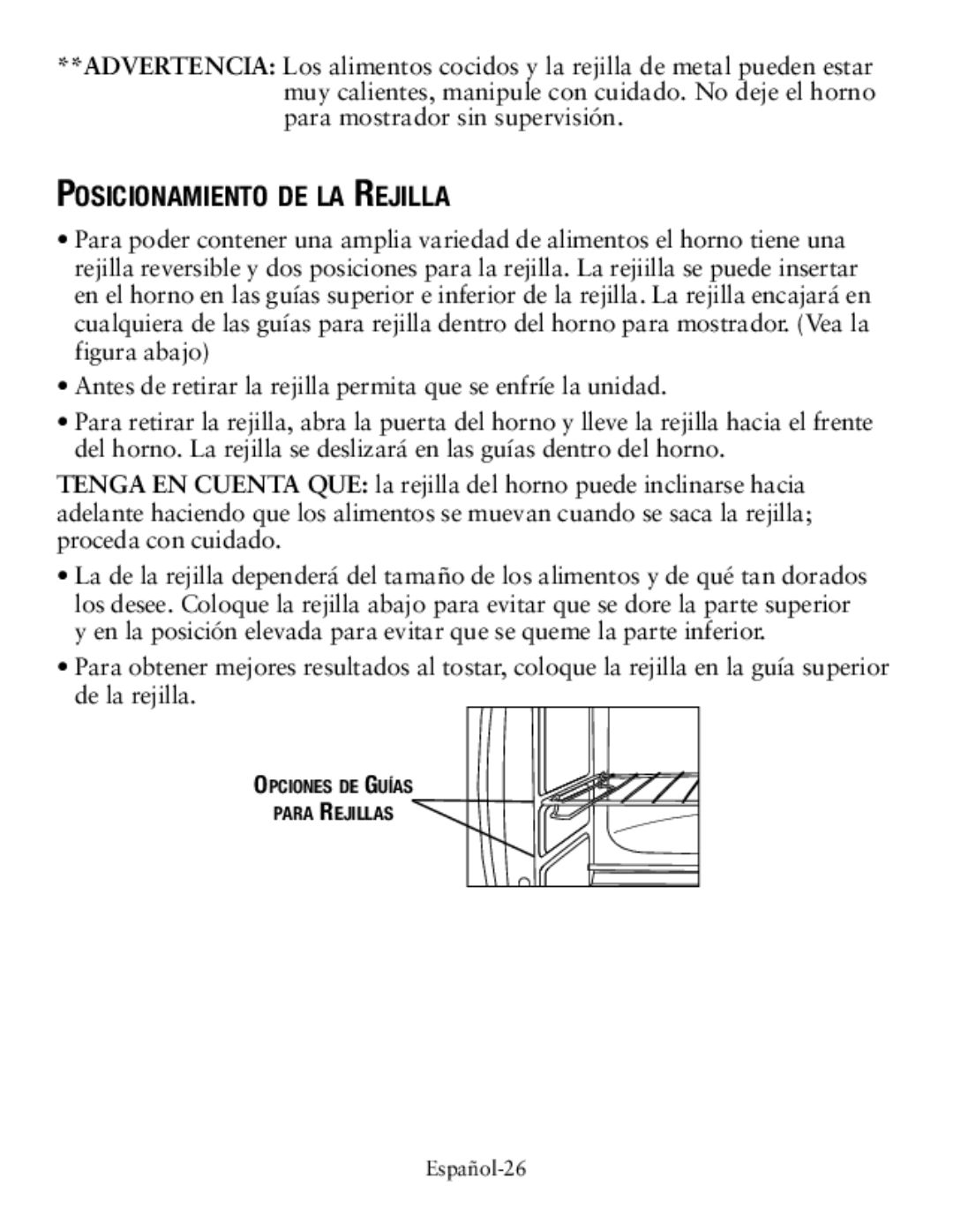 Oster countertop oven, tssttvcg02 user manual Posicionamiento de la Rejilla 