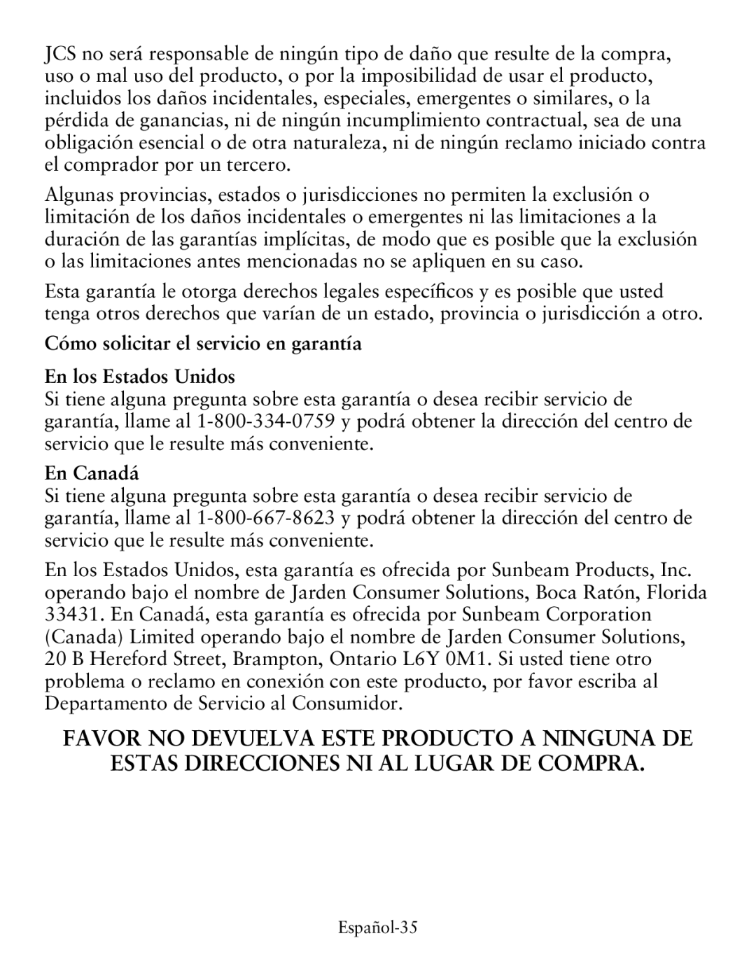 Oster tssttvcg02, countertop oven user manual Cómo solicitar el servicio en garantía En los Estados Unidos 