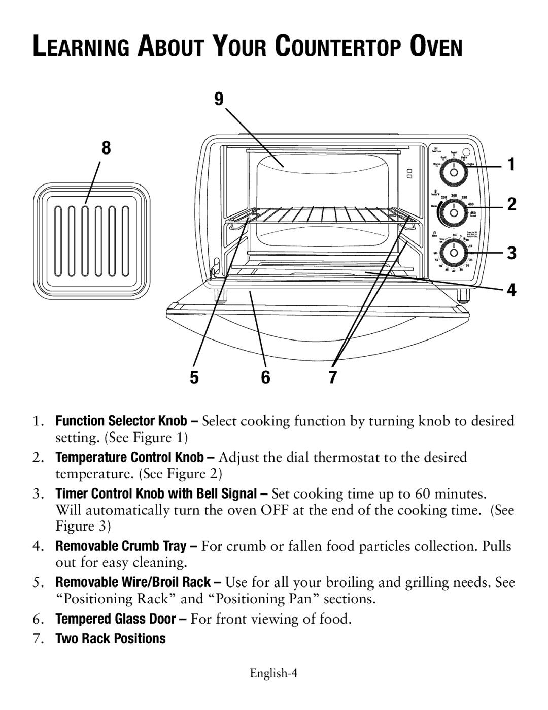 Oster countertop oven, tssttvcg02 user manual Learning About Your Countertop Oven, Two Rack Positions 