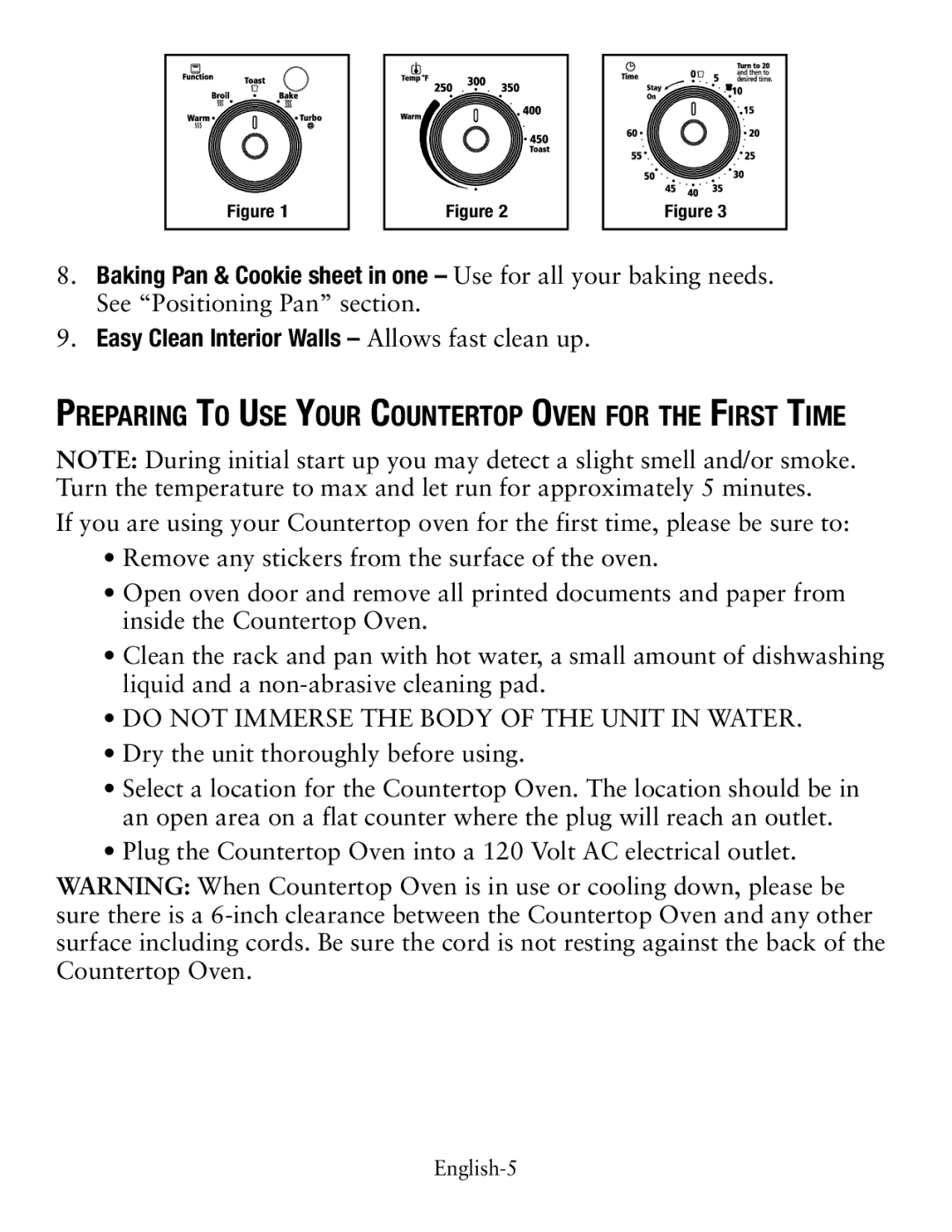 Oster tssttvcg02 Preparing To Use Your Countertop Oven for the First Time, Do not Immerse the Body of the Unit in Water 