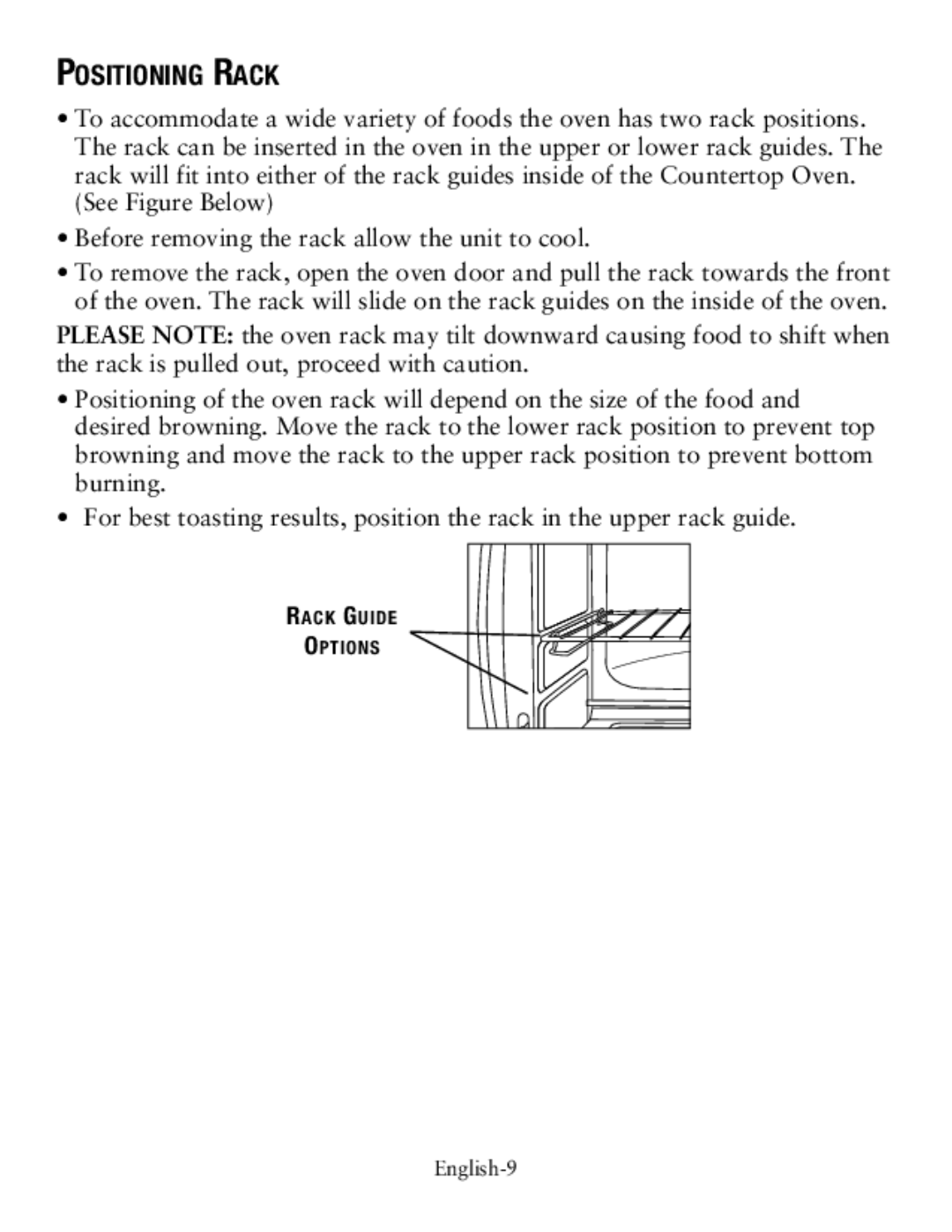 Oster tssttvcg02, countertop oven user manual Positioning Rack 