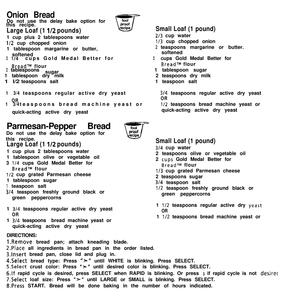 Oster deluxe bread and dough maker manual Onion Bread 