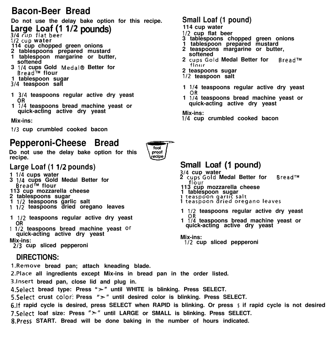 Oster deluxe bread and dough maker manual Bacon-Beer Bread, Pepperoni-Cheese Bread 