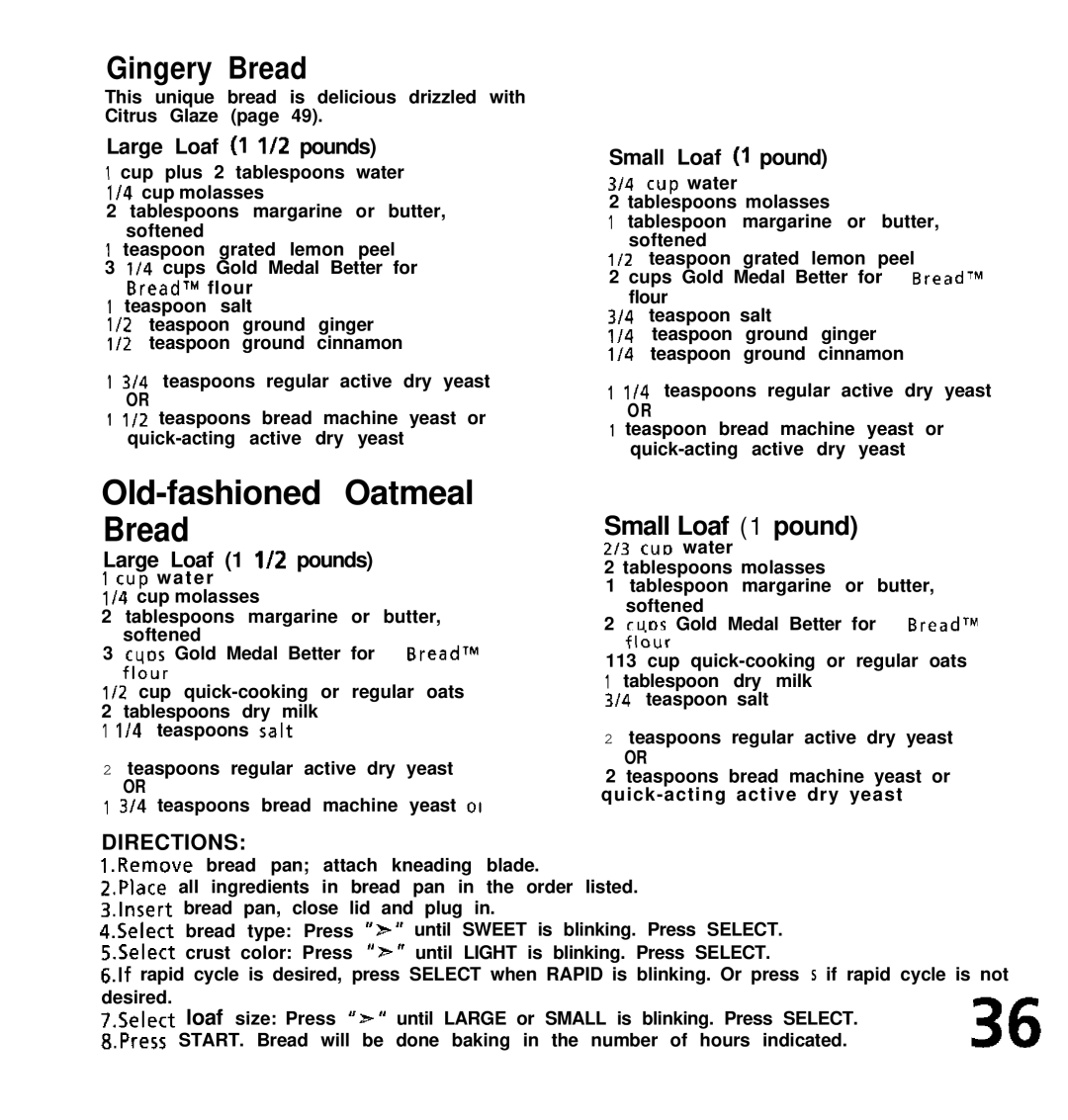 Oster deluxe bread and dough maker manual Old-fashioned Oatmeal Bread, Gingery Bread 