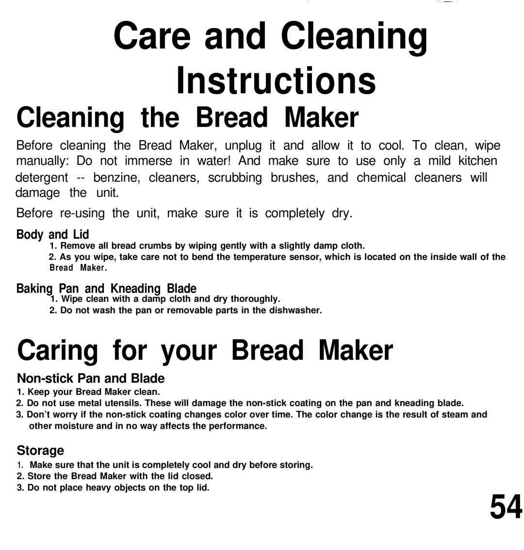 Oster deluxe bread and dough maker manual Care and Cleaning Instructions 