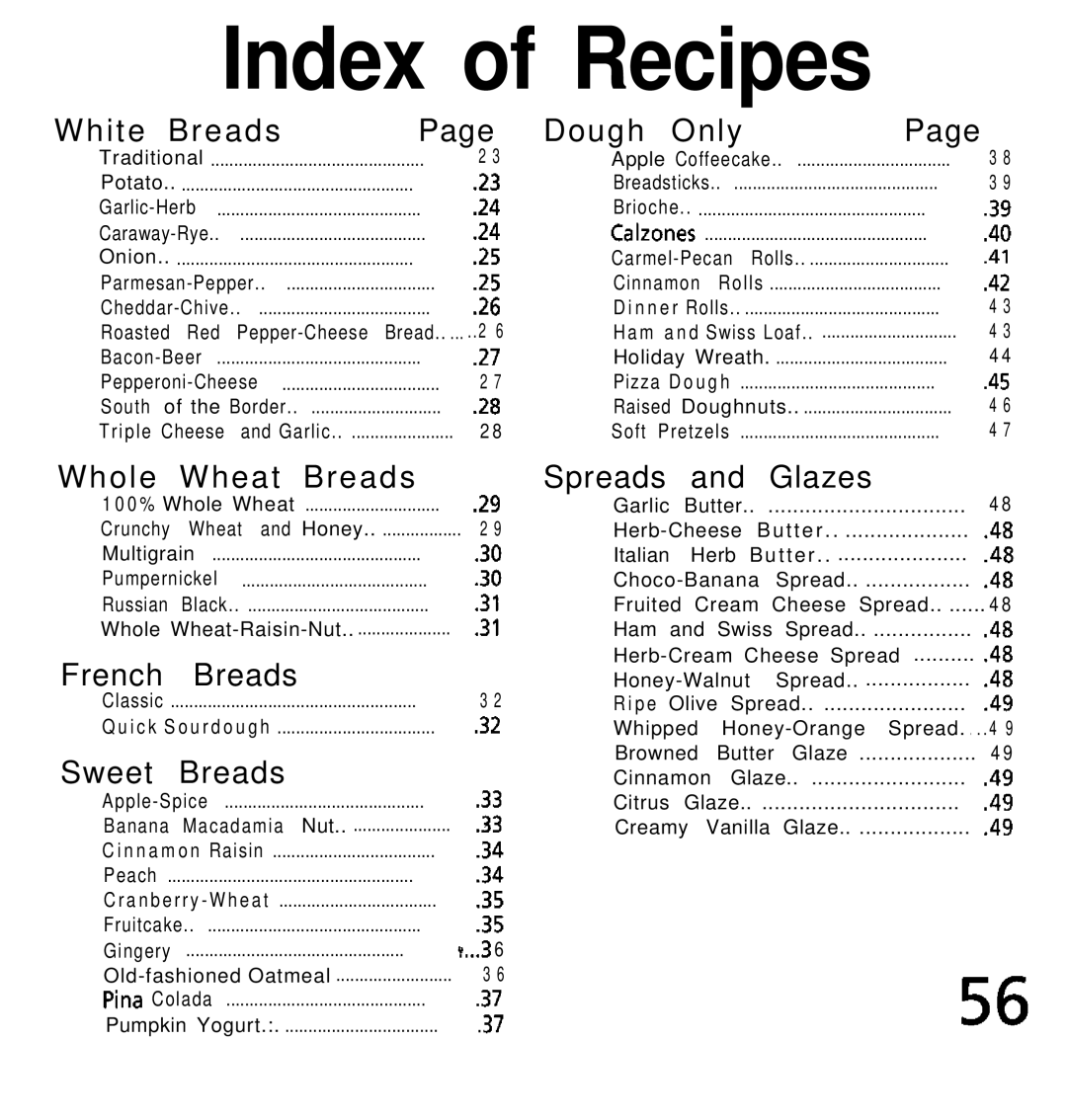 Oster deluxe bread and dough maker manual Index of Recipes 