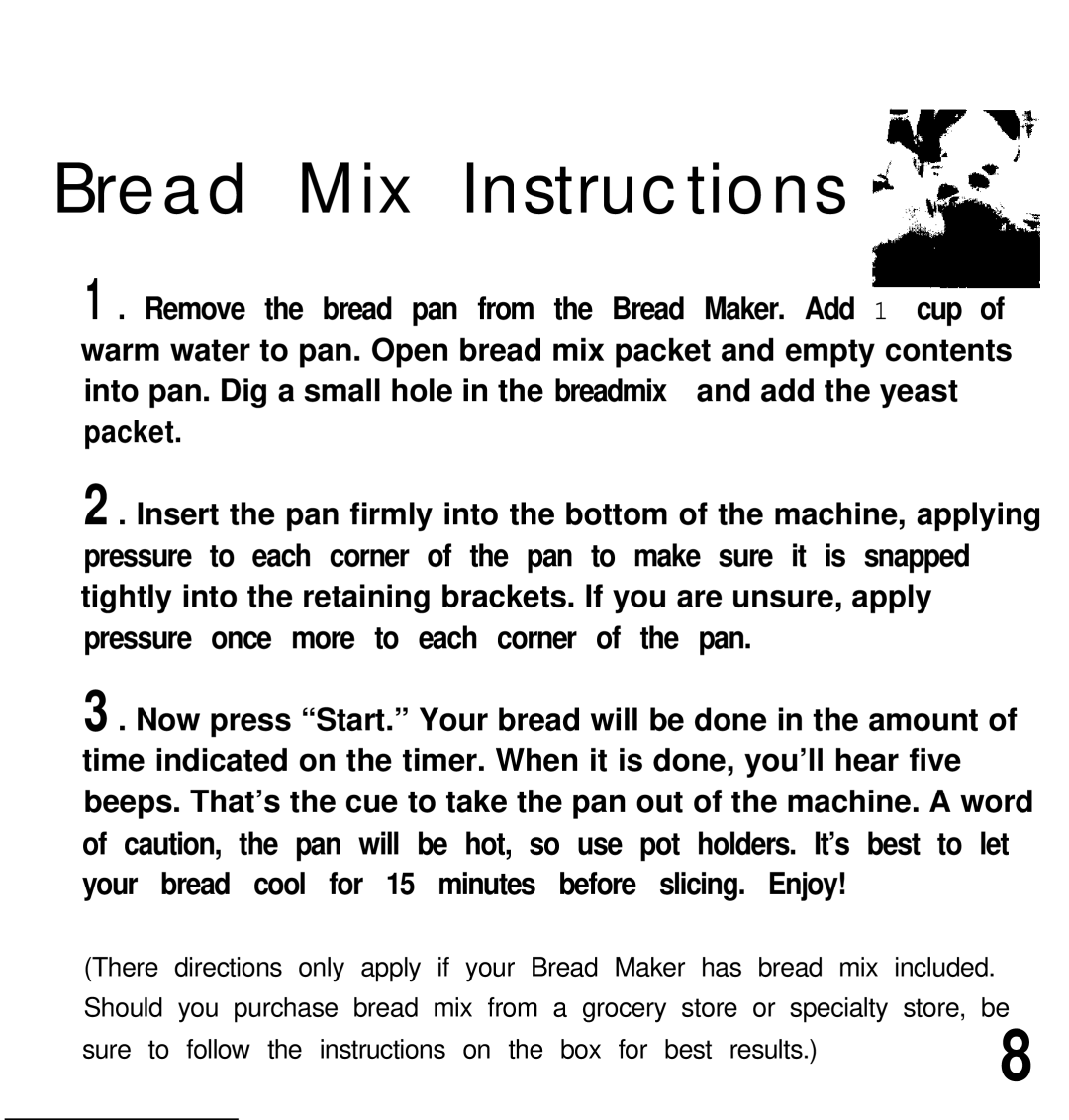 Oster deluxe bread and dough maker manual Bread Mix Instructions 