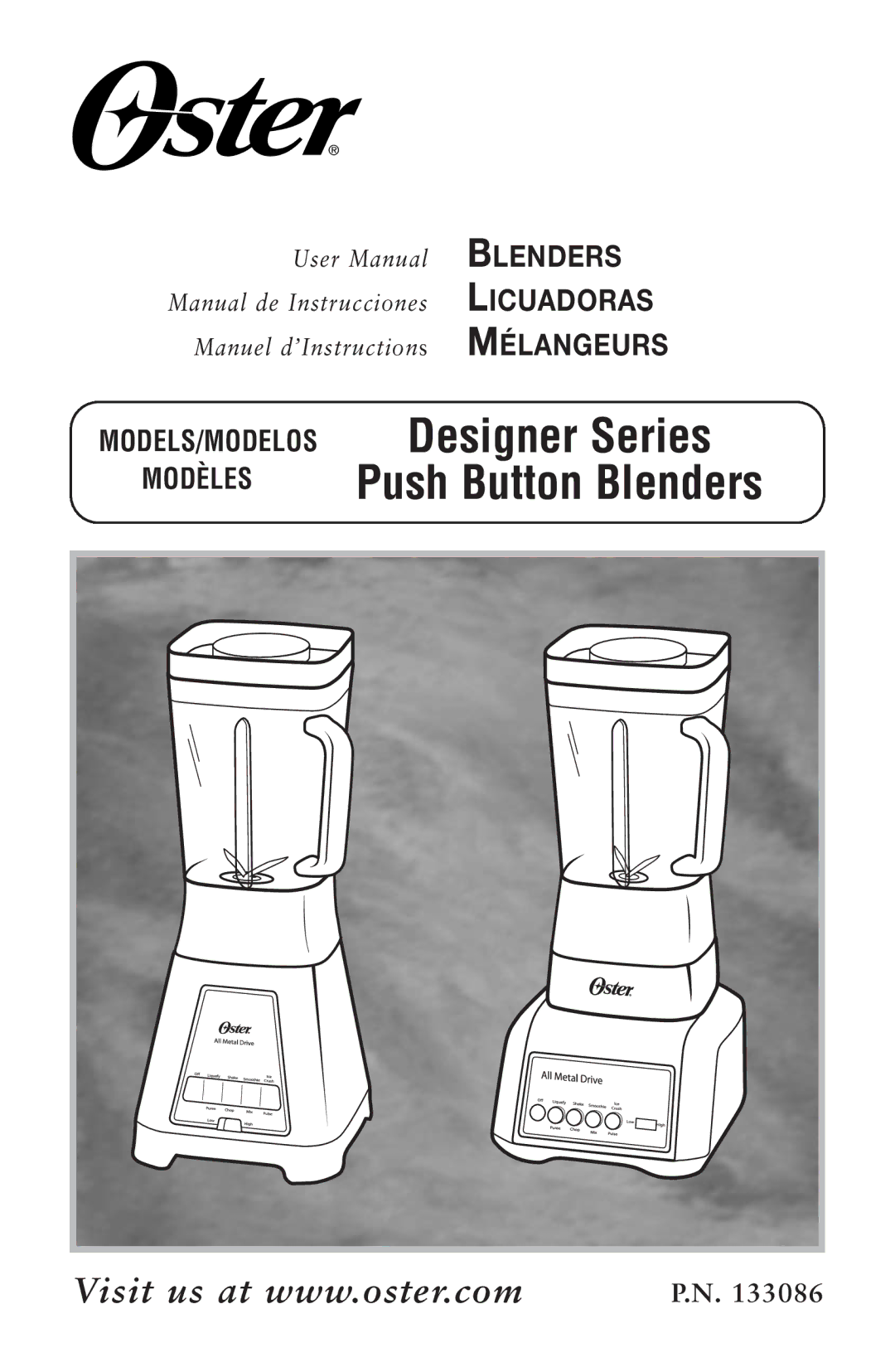 Oster Designer Series Push Button Blenders, 133086 user manual 