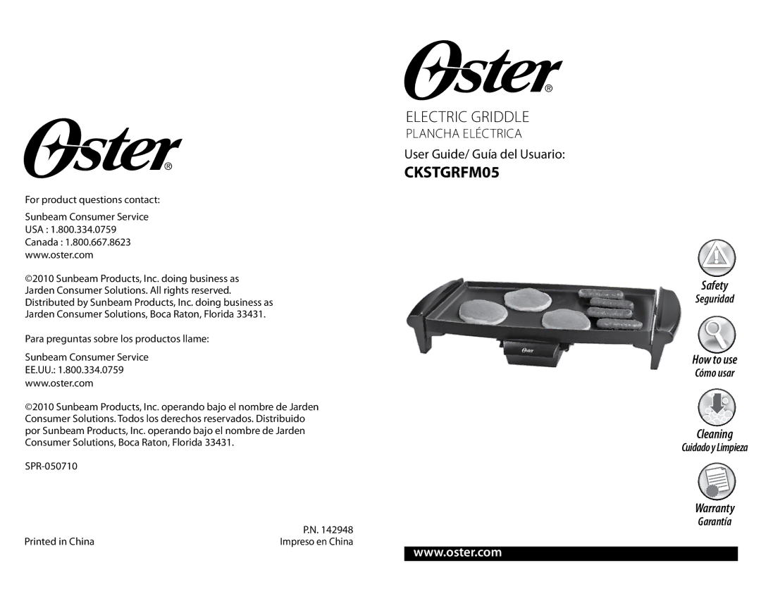 Oster CKSTGRFM05, Electric Griddle warranty 