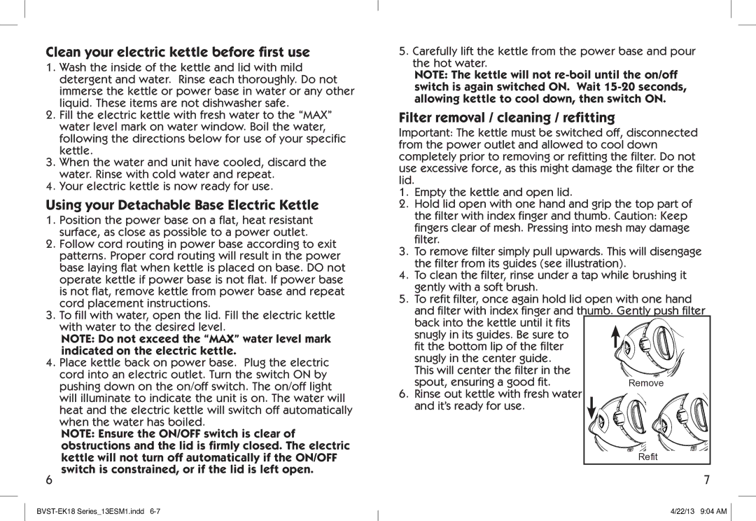 Oster BYST-EK18 user manual Clean your electric kettle before first use, Using your Detachable Base Electric Kettle 