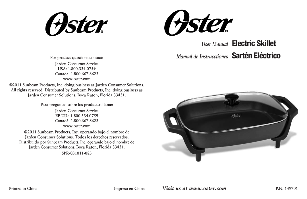 Oster 149701 user manual Electric Skillet Sartén Eléctrico, Manual de Instrucctiones 