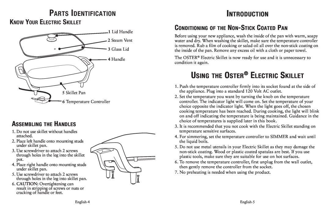 Oster 149701 user manual Parts Identification, Introduction, Using the Oster Electric Skillet, Know Your Electric Skillet 