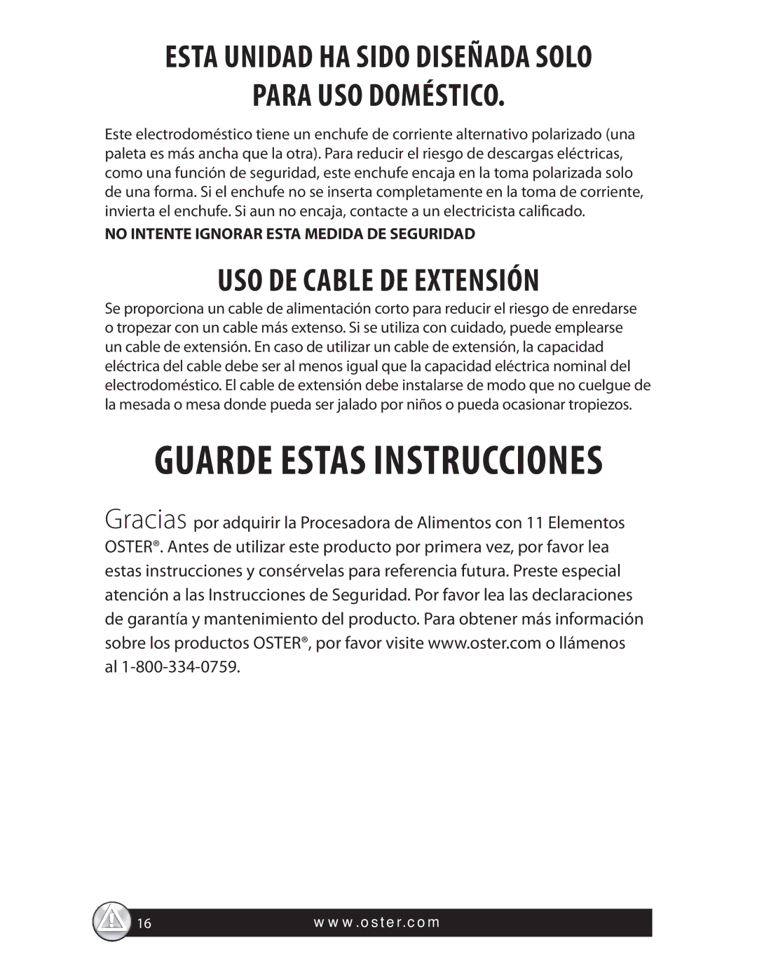 Oster FPSTFP4250 warranty Guarde Estas Instrucciones 