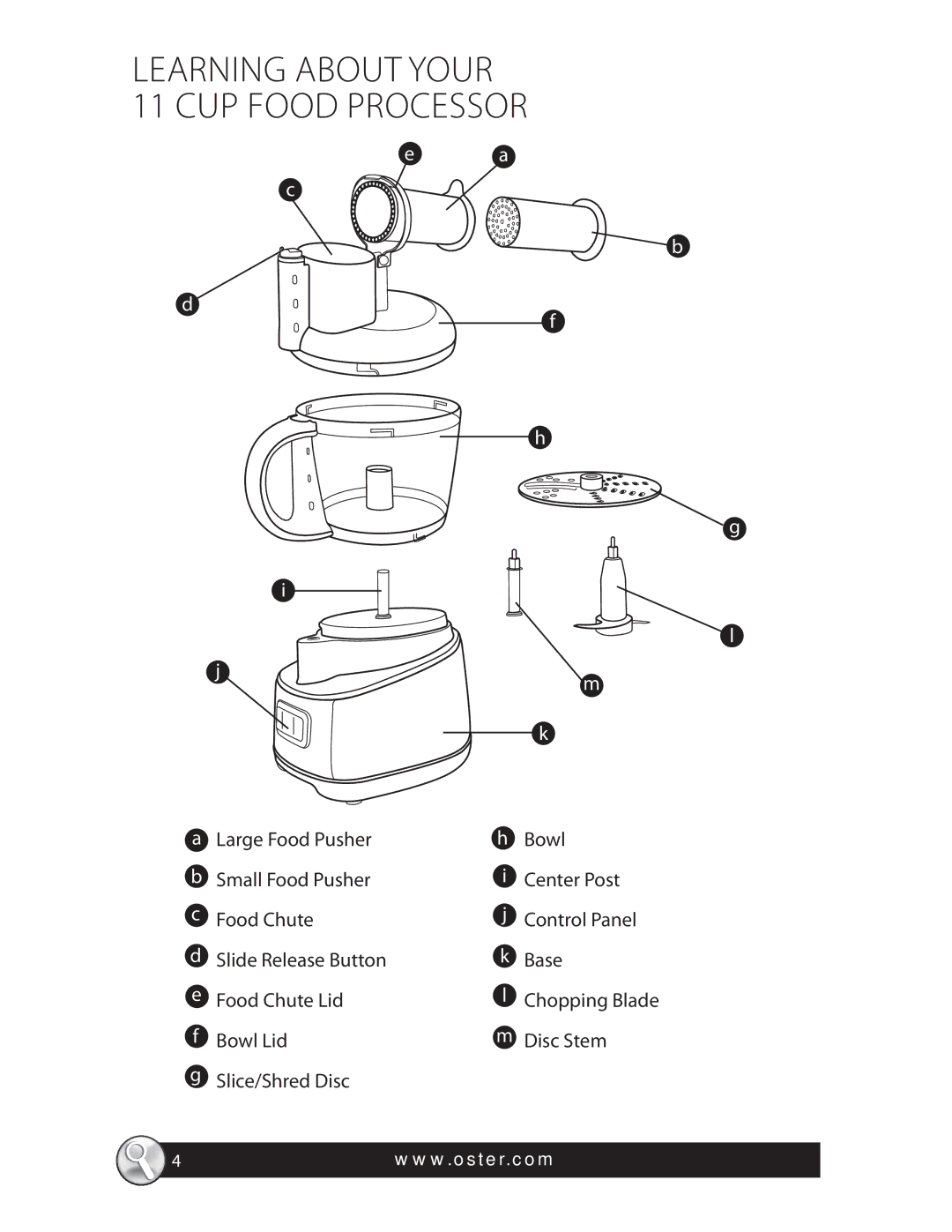 Oster FPSTFP4250 warranty Learning about Your 11 CUP Food Processor 