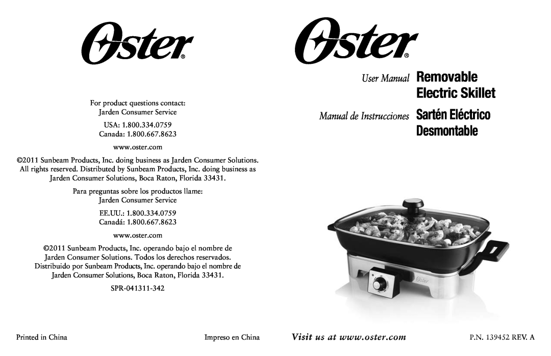 Oster Fryer user manual Electric Skillet, Desmontable, Manual de Instrucciones Sartén Eléctrico 
