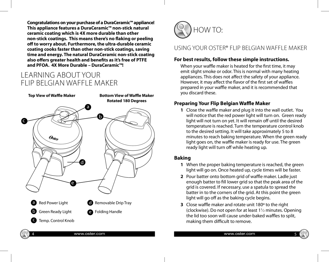 Oster GCDS-OST29790-SZ Learning about Your Flip Belgian Waffle Maker, HOW to, Preparing Your Flip Belgian Waffle Maker 